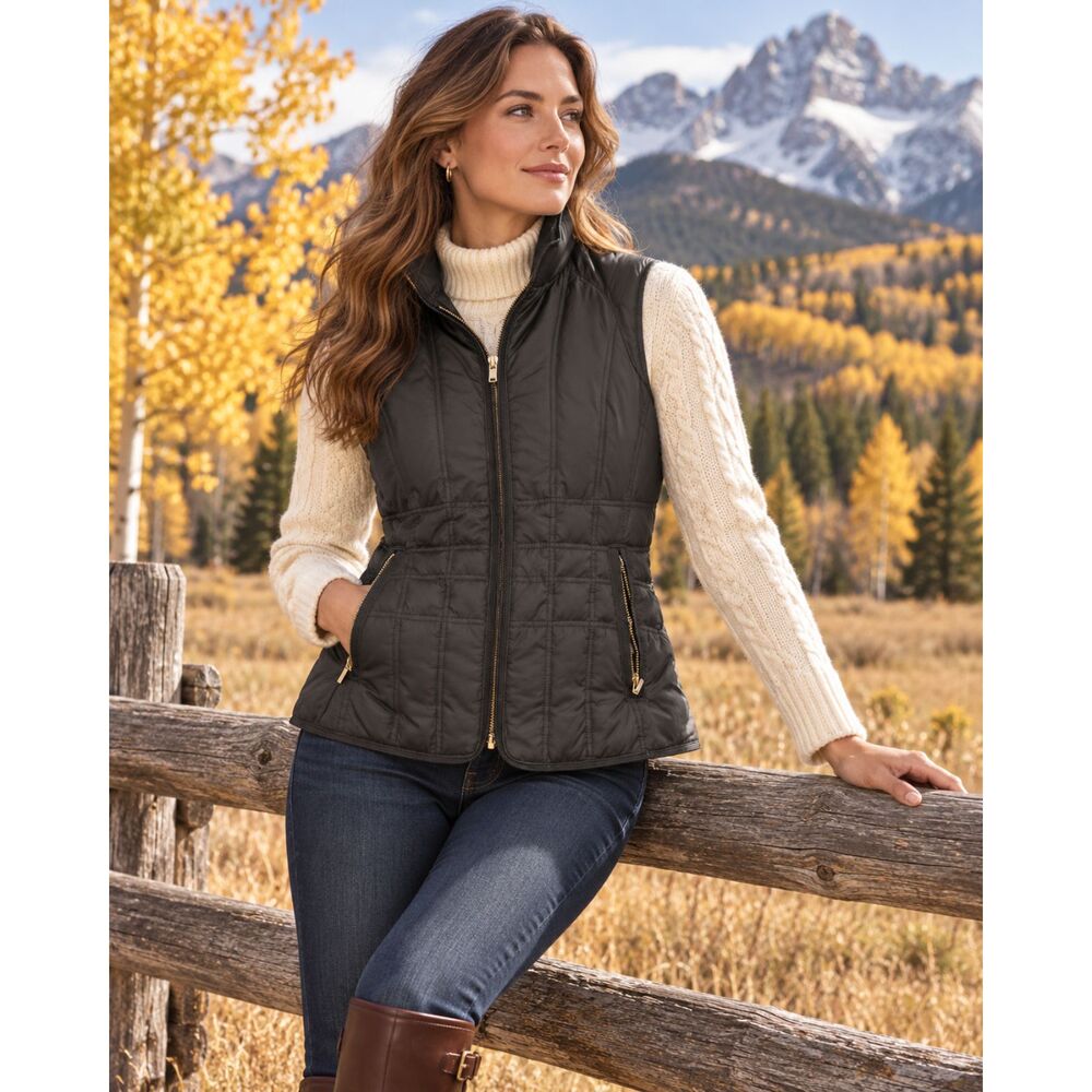 Eddie Bauer Goose Down Vest Womens XS Black Quilted Puffer Full Zip Outdoor